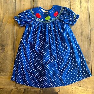 2T Back to school smocked apple dress